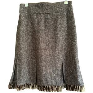 Y2K Vintage NANETTE LEPORE | Brown Wool Tweed Pleated Velvet Trim Skirt | Size 6